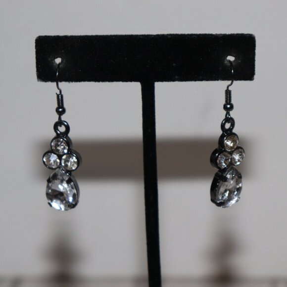 NWoT Sparkling Gunmetal & Rhinestone Dangle Earrings | 1.75" | French Hook - Picture 1 of 7